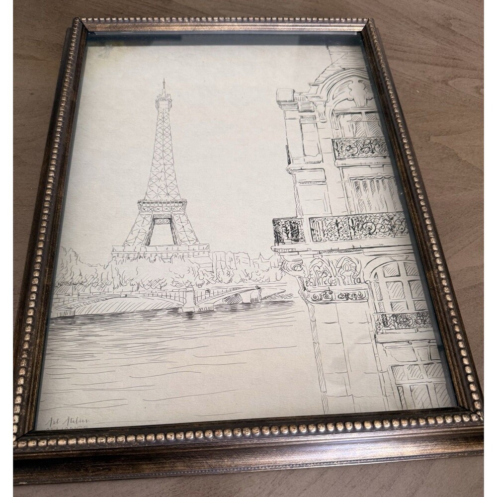 Art Atilier Pencil Sketch Eiffel Tower Paris France Framed Art